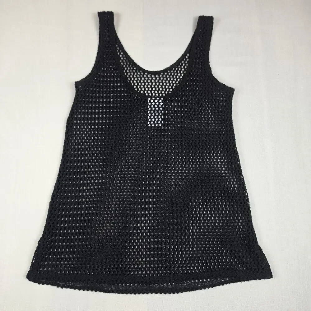Art Class Black Crochet Mesh Tank Cover Up Sleeveless Swim Beach Top XS 4/5